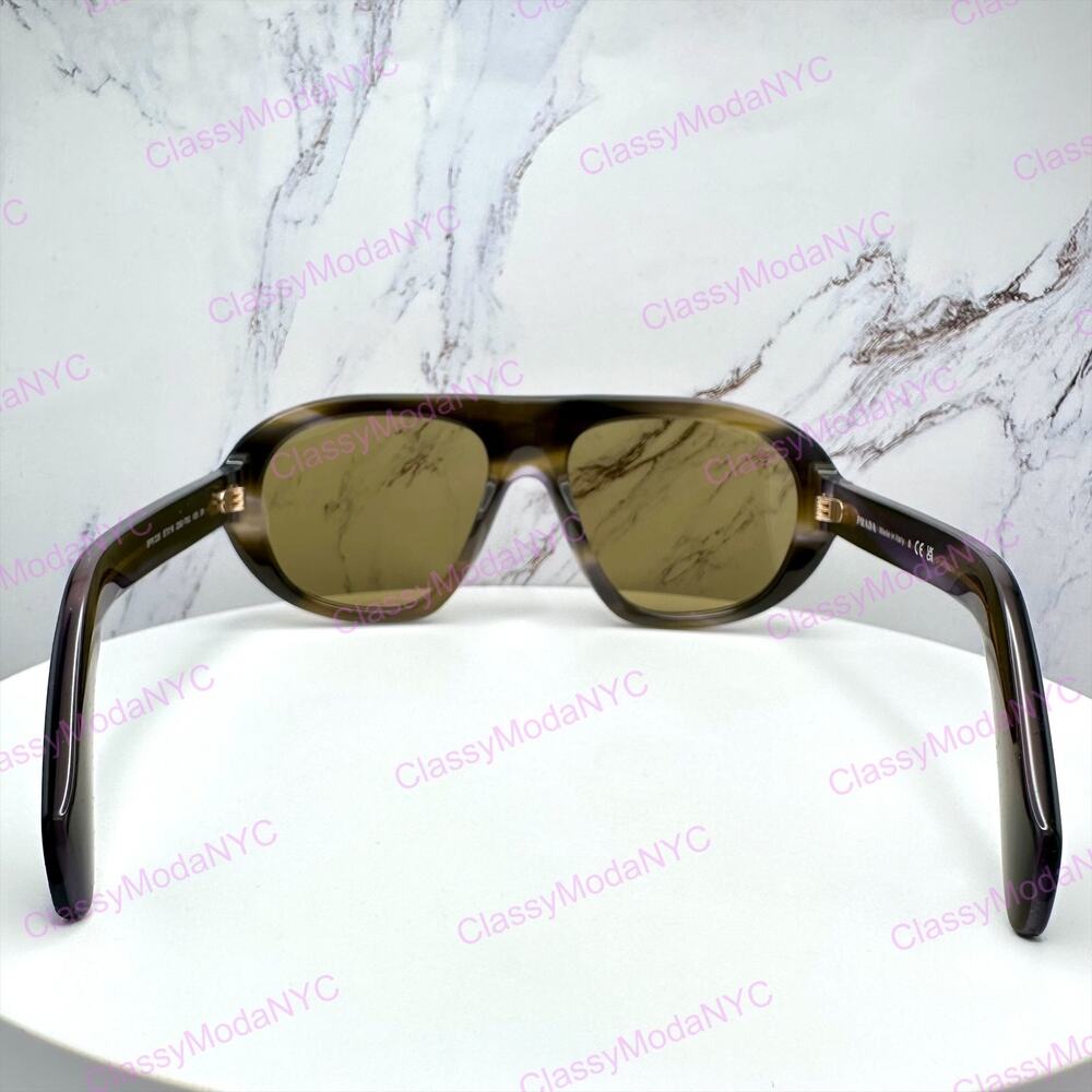 New PRADA Sunglasses Brown Striped Laguna Aviator Shield Mask New - Picture 13 of 16